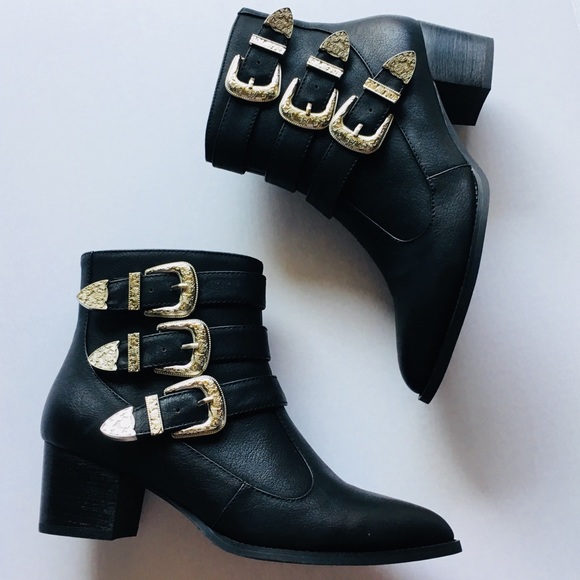 french blu Shoes - French blu triple buckle black booties 39